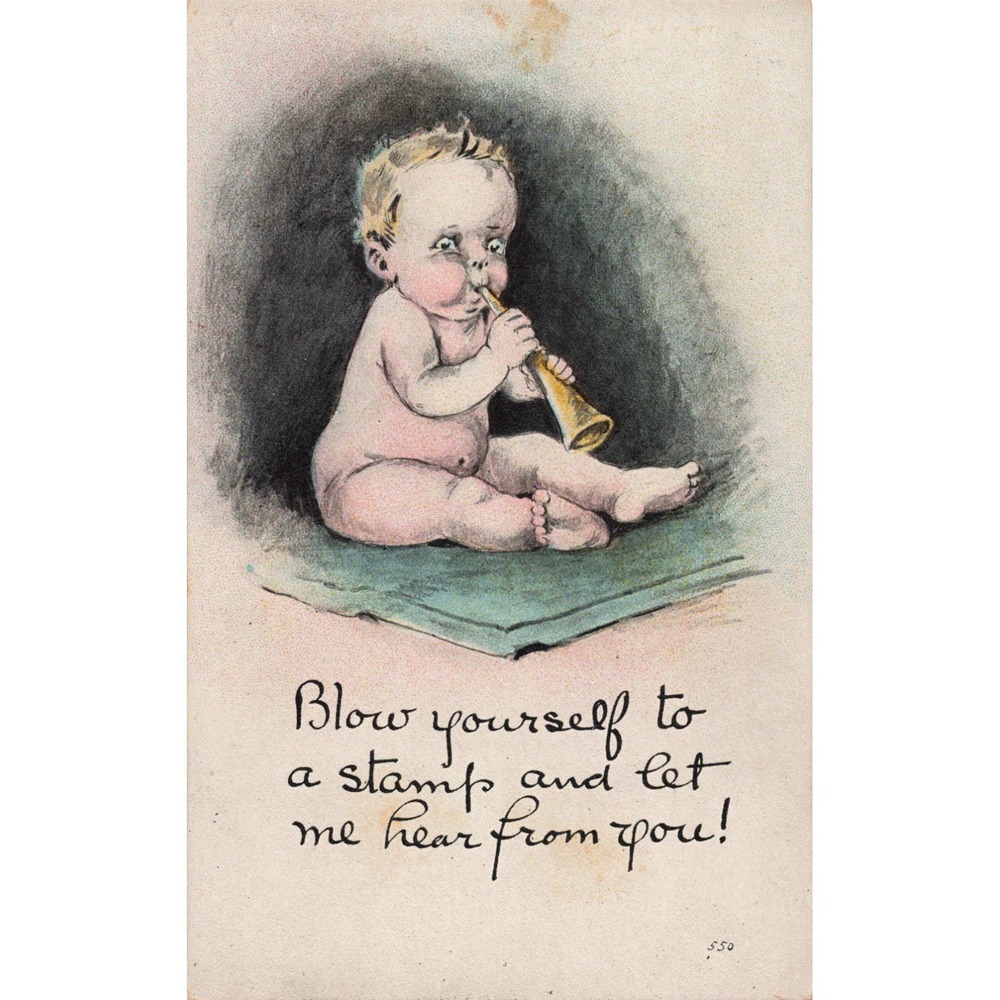 Vintage Postcard Series 550 Kids Baby Playing Horn Humorous Illustration VG - Picture 1 of 2